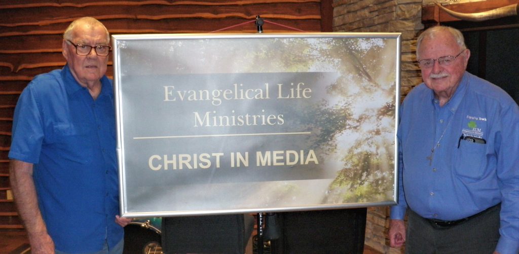 Pastor David Schultz, founder of Evangelical Life Ministries, with ELM board member Bill Prewitt before recording a Christian media broadcast.